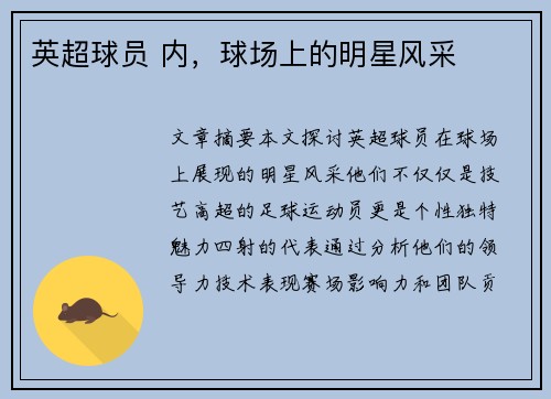 英超球员 内，球场上的明星风采